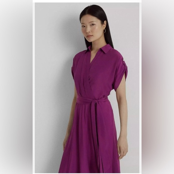 Lauren Ralph Lauren Belted Crepe Dress in Plum Purple Size 8 - Picture 3 of 16